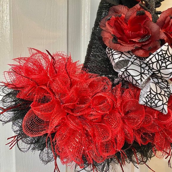 Red Rose Fancy Witch Hat for Halloween! - Picture 2 of 6